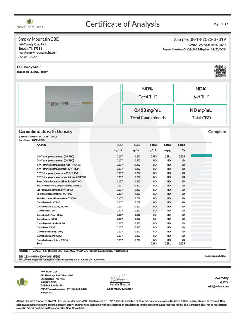 D8 Honey Stick - Smoky Mountain CBD