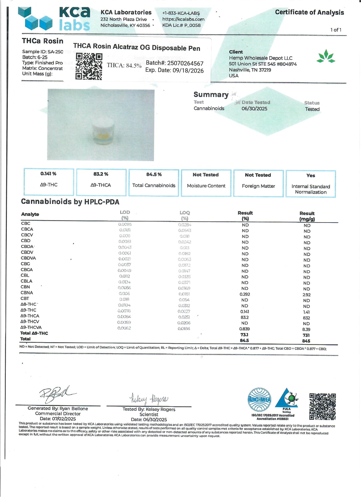 THCA Alcatraz OG Rosin Disposable Pen (SH)