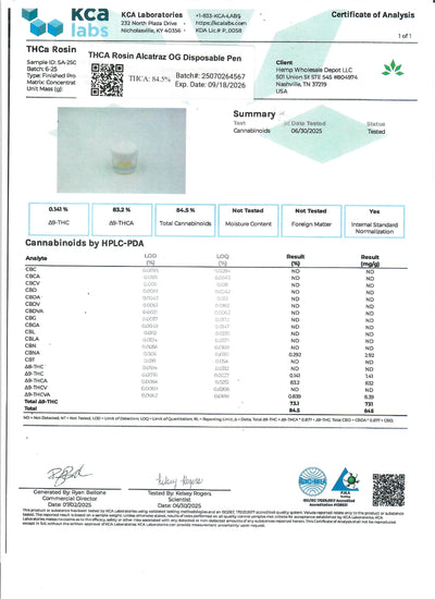 THCA Alcatraz OG Rosin Disposable Pen (SH)