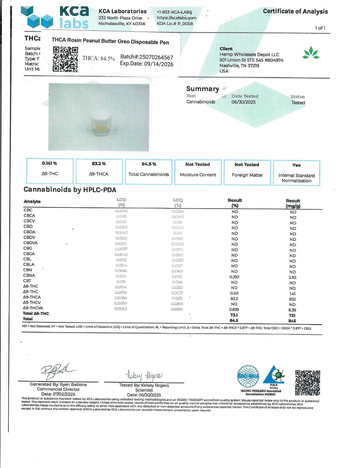 THCA Peanut Butter Oreo Rosin Disposable Pen  (H)
