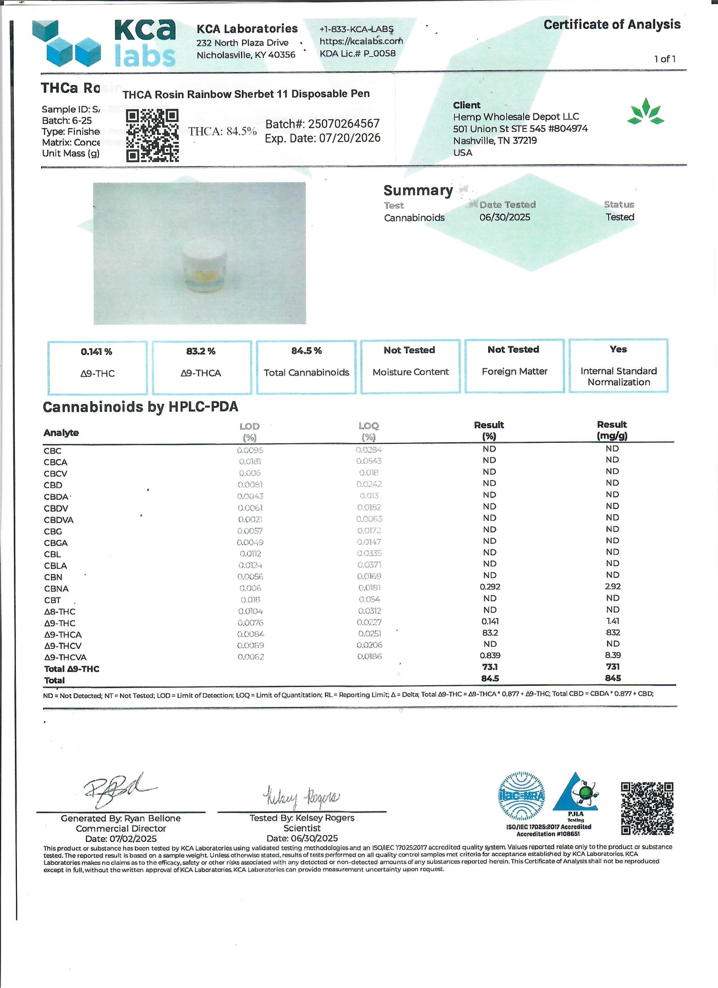 THCA Rainbow Sherbet 11 Rosin Disposable Pen (IH)