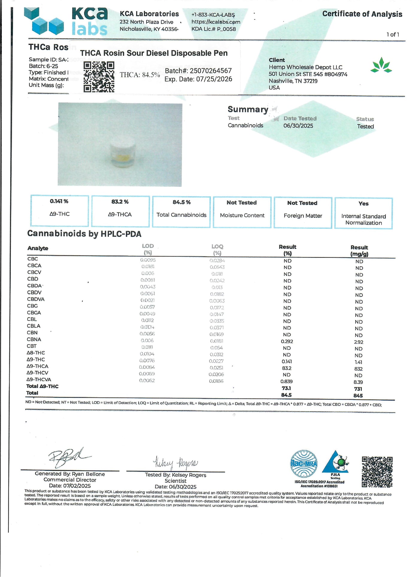 THCA Sour Diesel Rosin Disposable Pen (S)