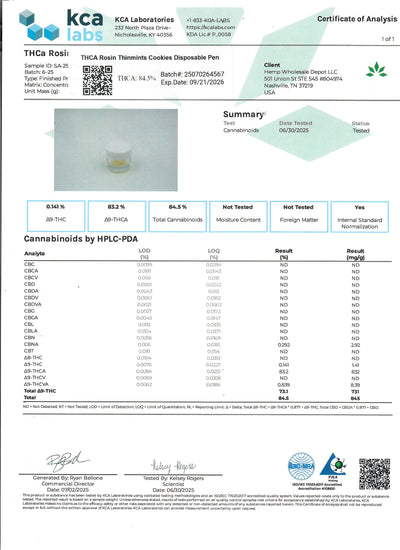 THCA Thinmint Cookies Rosin Disposable Pen (H)
